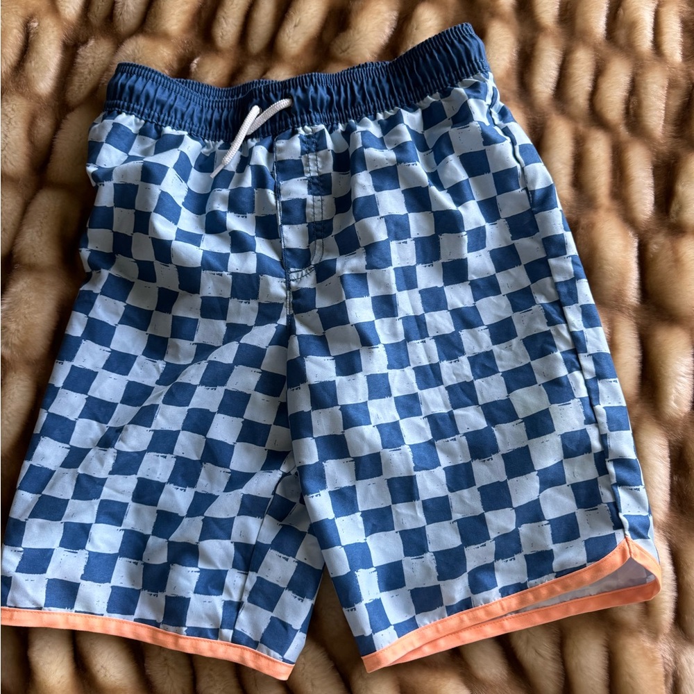 Boys Carters Size 12 swim trunks in multicolor blue with orange trim